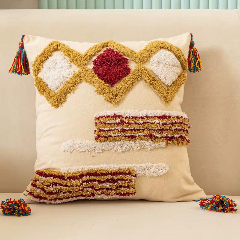 Boho Cotton Woven Pillowcases 45x45cm | Tufted Tassel Cushion Cover for Sofa Decor