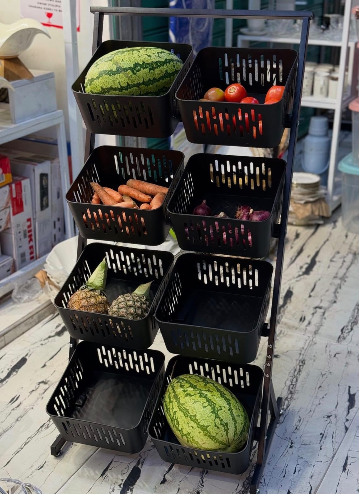 Multi-Functional Steel Kitchen Vegetable & Fruit Rack with Lockable Wheels – Durable, Stackable Storage for Home Organization
