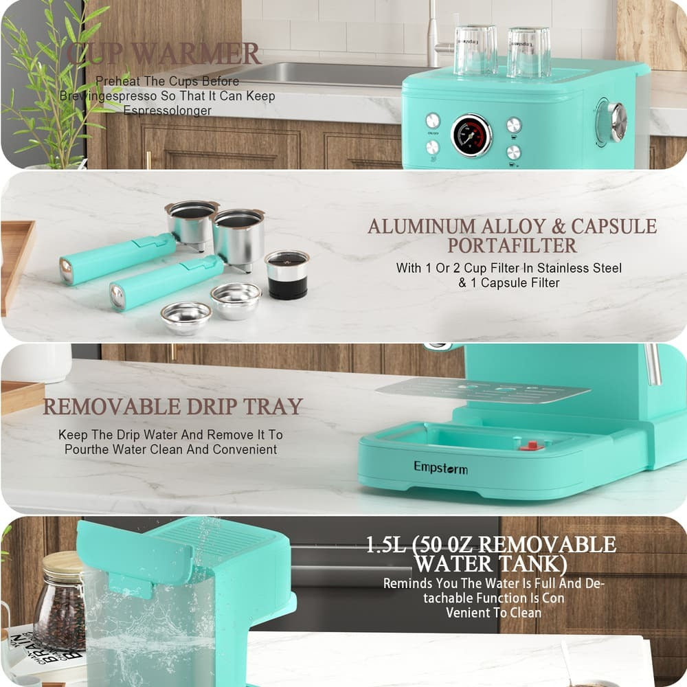 Empstorm 20 Bar Espresso Coffee Maker with Milk Frother | Semi-Automatic