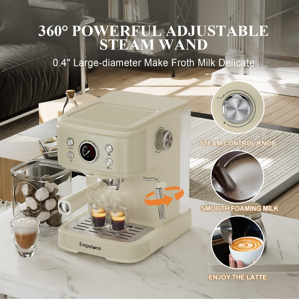Empstorm® Espresso Machine 20 Bar EM-04E | Semi-Automatic Coffee Maker with Milk Frother