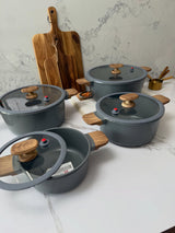 MGC Crocodile 8 piece ceramic casserole set in grey
