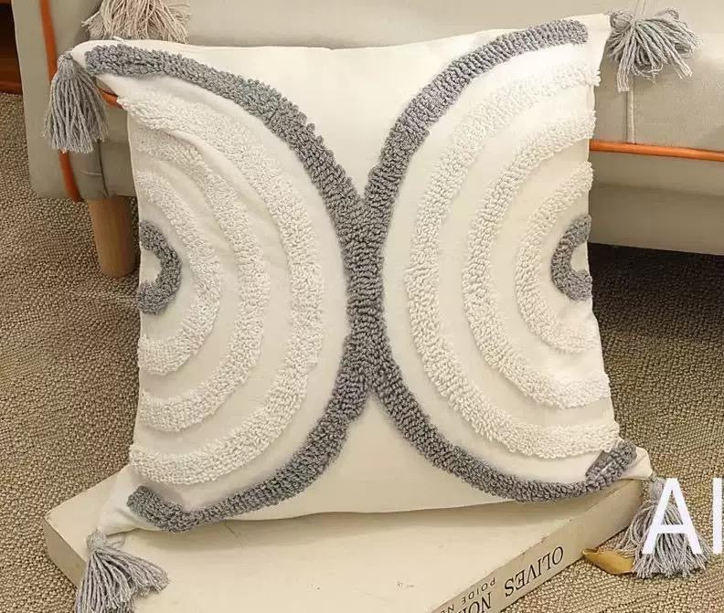 Boho Cotton Woven Pillowcases 45x45cm | Tufted Tassel Cushion Cover for Sofa Decor
