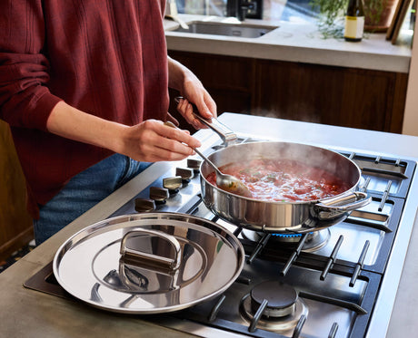 Joseph Joseph Space Steel 28cm stainless steel saute pan with lid handles folded for storage, Homelux Kenya