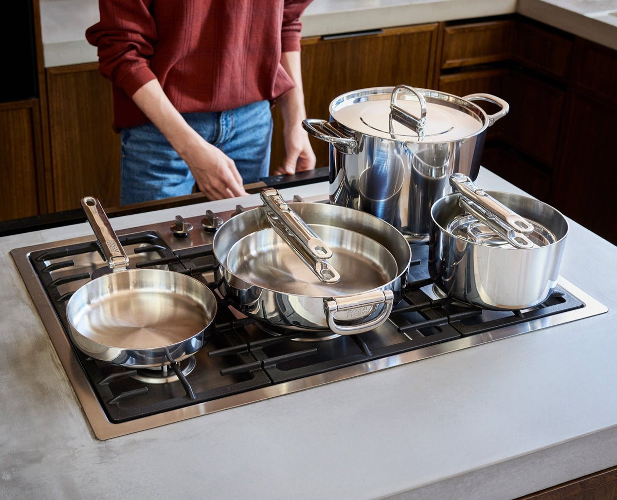 Joseph Joseph Space Steel cookware set stacked with handles folded, Homelux Kenya