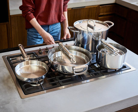 Joseph Joseph Space Steel cookware set stacked with handles folded, Homelux Kenya