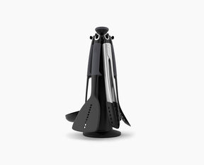 Joseph Joseph Elevate 6-piece grey utensil set on rotating carousel stand