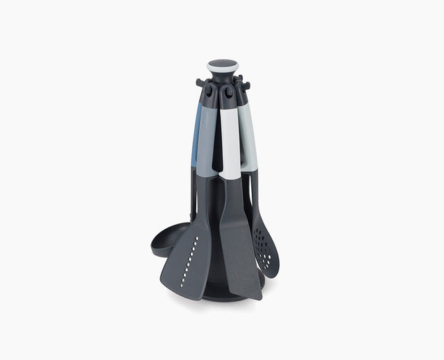 Joseph Joseph Elevate Editions six-piece utensil set in blue on its rotating carousel stand