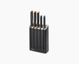 Joseph Joseph Elevate SlimBlock five-piece knife set in multicolour, knives seated in the block