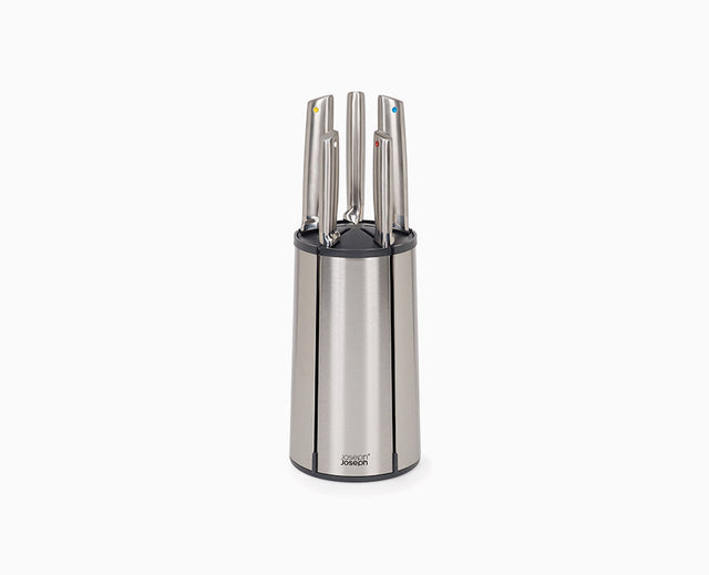 Joseph Joseph Elevate Steel Knives Carousel five-piece set with all knives on the rotating block