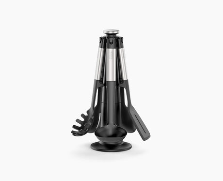 Joseph Joseph Elevate five-piece silicone and stainless-steel utensil set on its rotating stand