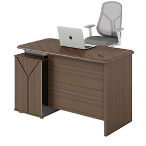 Office desk 1.4m with side cabinet and open shelf, walnut