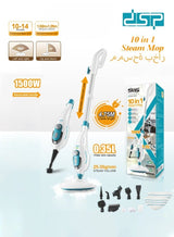 DSP Steam Mop,10 in 1 Multi Purpose Handheld Steamer Cleaner Detachable for Vinyl, Laminate, Carpet, Tile Hard Floor Grout w/ 2 pad, 1500W High Power,4.75M Cord, Includes 10 Accessories, Adjustable Steam & Height