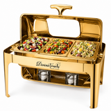 Divine Touch 9L Stainless Steel Gold Rectangle Rolltop Chafing Dish with Visual Window - DT-923G Triple