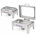 Divine Touch 9L Stainless Steel Silver Rectangle Hydraulic Chafing Dish with Visible Glass - DT-931 Single
