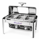 Divine Touch 9L Stainless Steel Gold Rectangle Rolltop Chafing Dish with Visual Window - DT-923G Triple