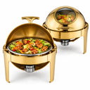Divine Touch 6 Ltr Stainless Steel Round Rolltop Chafing Dish with Visual Window - Silver & Gold (DT-621 / DT-621G)