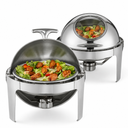 Divine Touch 6 Ltr Stainless Steel Round Rolltop Chafing Dish with Visual Window - Silver & Gold (DT-621 / DT-621G)