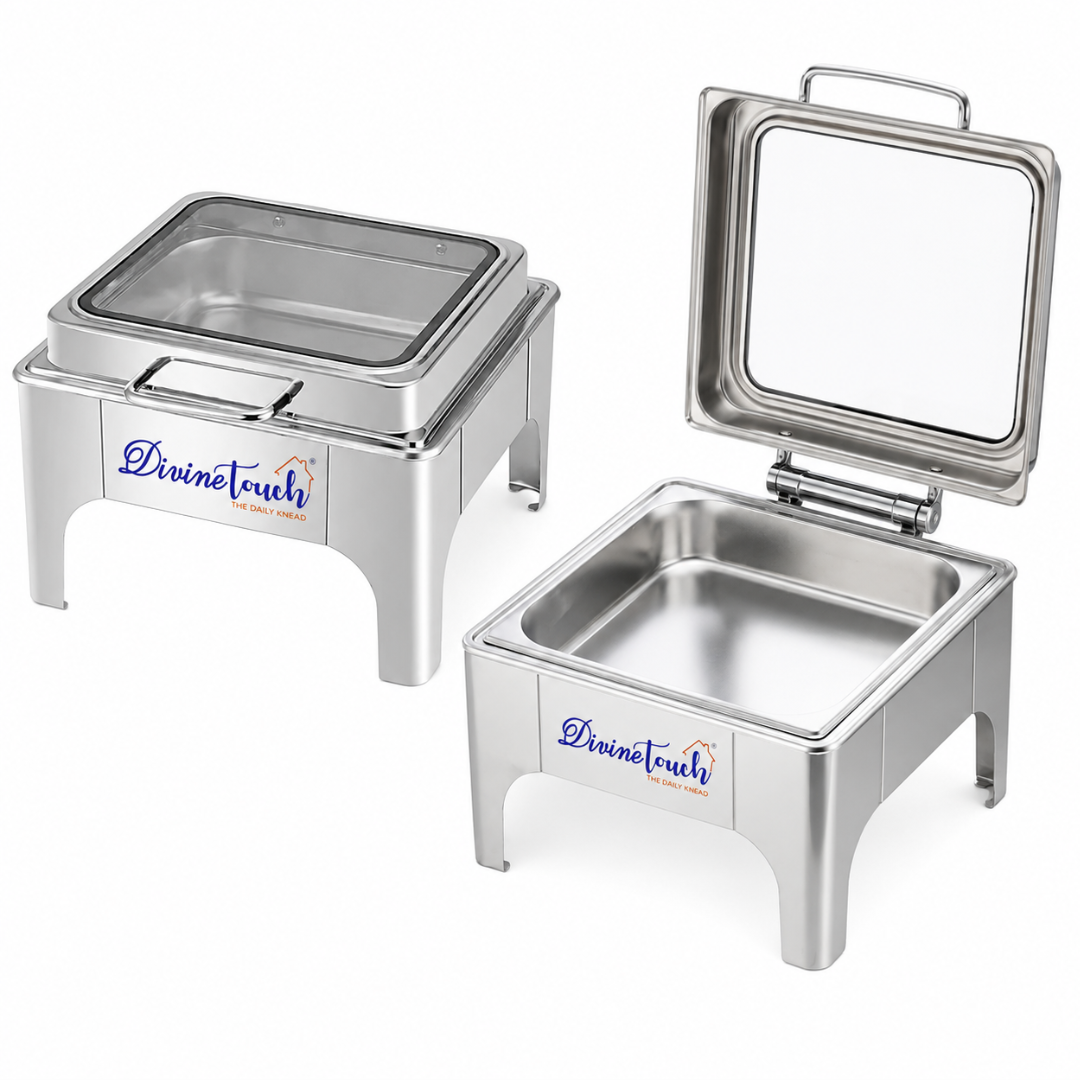 Divine Touch 6L Stainless Steel Gold Square Hydraulic Chafing Dish with Visible Glass - DT-631G Single