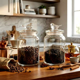 980ml Glass Storage Jars Set of 2 | Clear Pantry Jars with Bird Lid