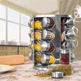 Spice Station: 12 Piece Rotating Spice Organiser and Glass Canister with Wooden Spoon