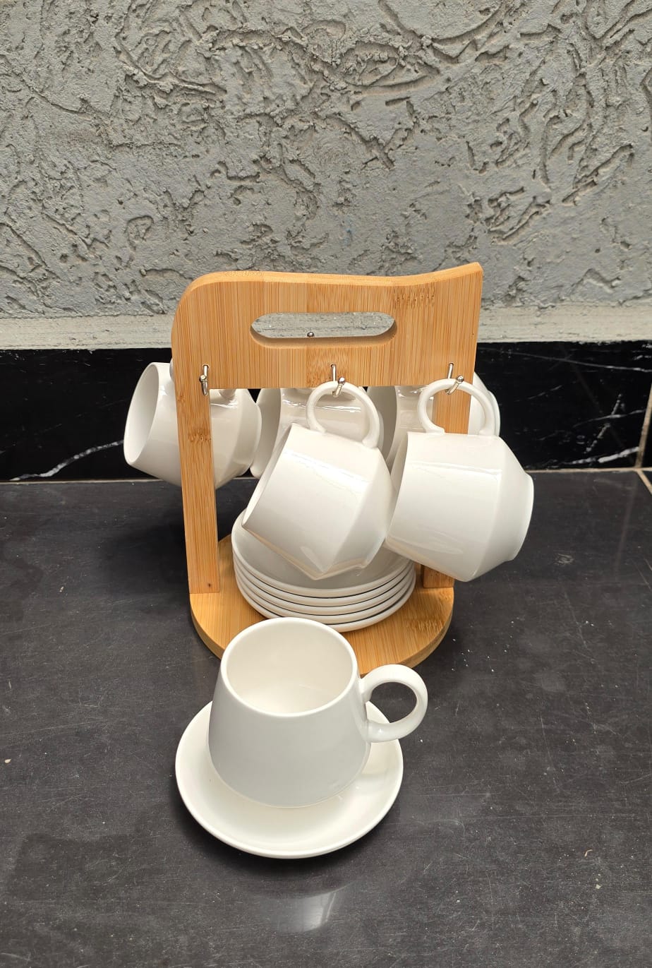 12pc Unique Cappuccino Cups with Bamboo Stand
