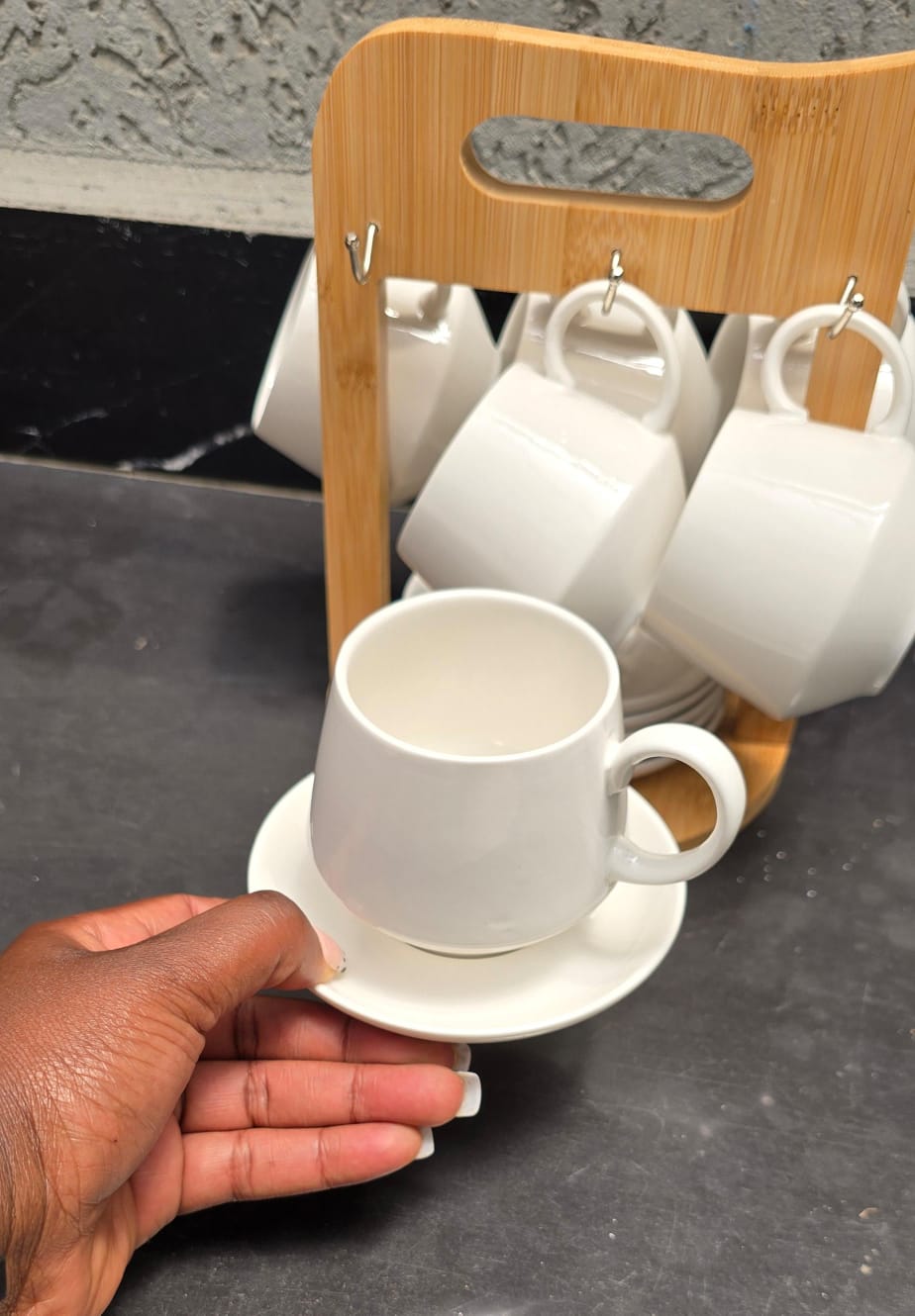 12pc Unique Cappuccino Cups with Bamboo Stand