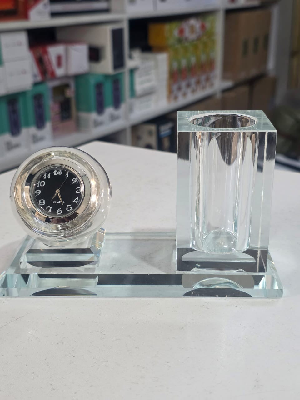 Globe Crystal Pen Holders Box, Glass, Business Tabletop Organizer, Desktop