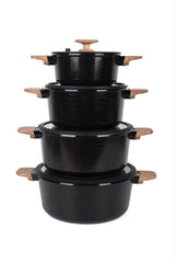MGC Crocodile 8 piece ceramic casserole set in black, stacked