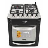 Gnix G600 B02 Standing Gas Cooker 60x60cm Black Kenya | 3 Gas Burners, Wok Burner, Electric Hotplate, Turbo Fan Electric Oven with Rotisserie