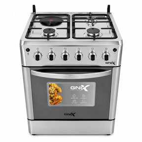 Gnix G600 S01 Standing Gas Cooker 60x60cm Silver Kenya | 3 Gas Burners, Rapid Electric Hotplate, Electric Oven with Grill, Glass Lid