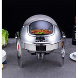 Signature 6L Round Rolltop Silver Chafing Dish with Glass Window – Buffet Food Warmer