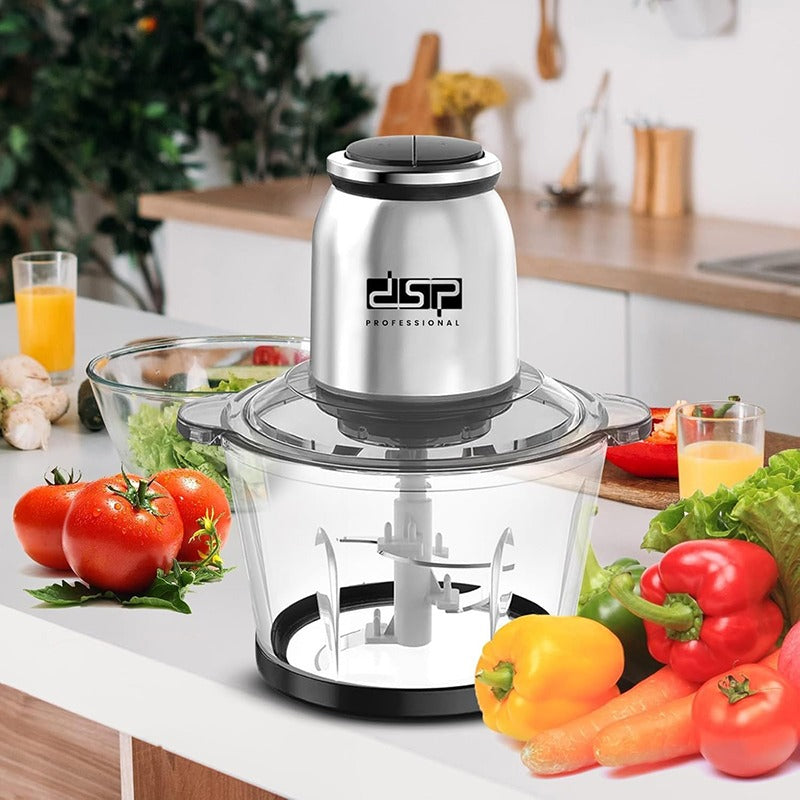 DSP Food Chopper with Meat Mincer 3L Glass Bowl 2 Speeds 6 Blade Set