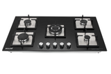 Bolesi HB-59002 Built-in Gas Hob 5 Burner Tempered Glass 90cm Kenya | Central Wok Burner, Flame Failure Safety, Pulse Ignition, Black Glass