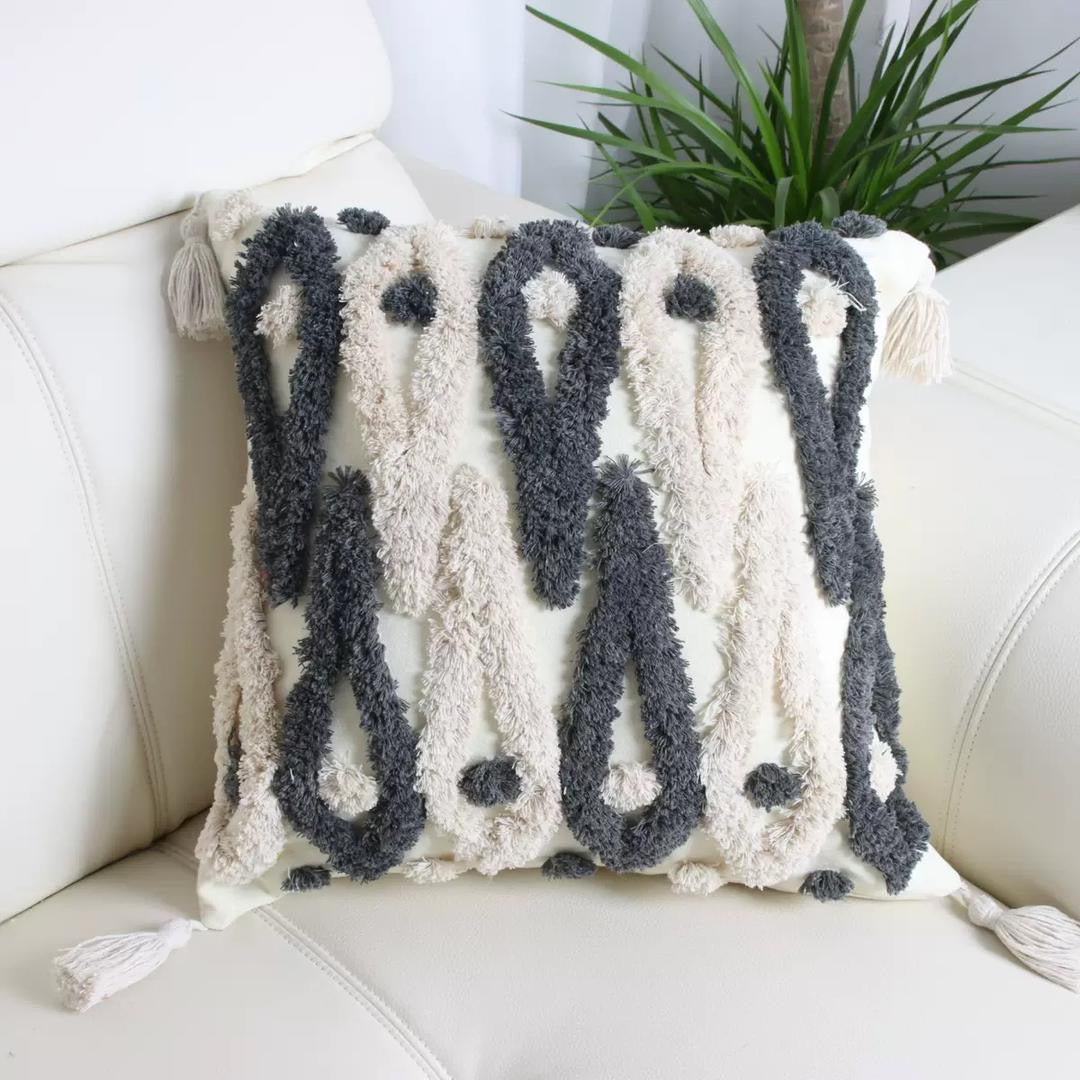 Boho Cotton Woven Pillowcases 45x45cm | Tufted Tassel Cushion Cover for Sofa Decor