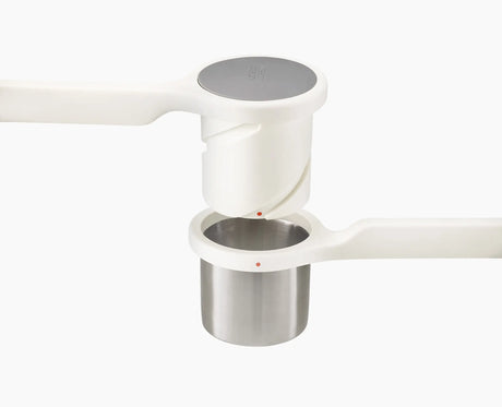 Joseph Joseph Helix potato ricer stainless steel chamber close up
