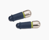 Joseph Joseph BarWise twist-lock wine stopper in blue with a chrome-plated cap.