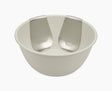Joseph Joseph Uno salad bowl in stone with both stainless-steel servers hooked onto the rim.