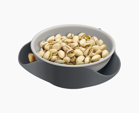 Joseph Joseph Double-Dish grey serving bowl shown from the front.