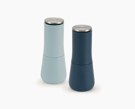 Joseph Joseph Milltop salt and pepper mill set in sky blue, sold in Kenya by Homelux Kenya