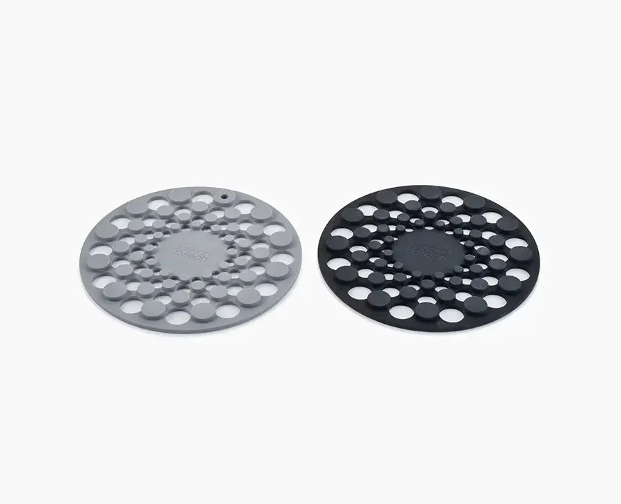 Joseph Joseph Spot-On grey silicone trivets, both pieces shown together.
