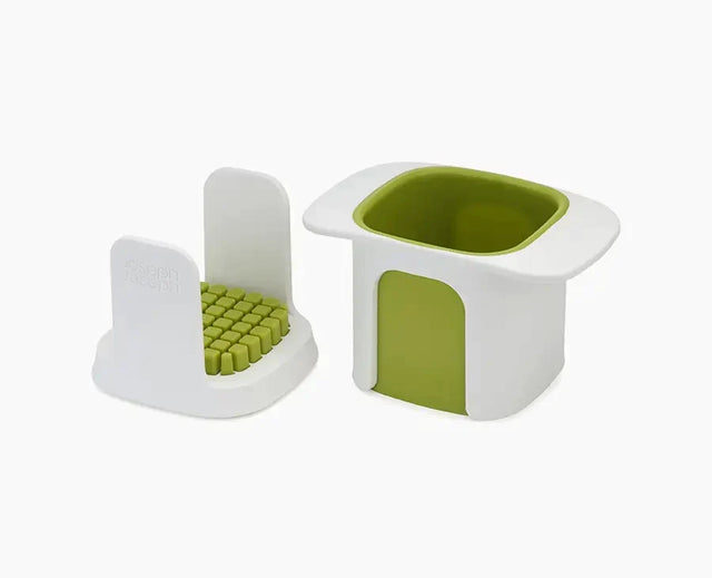 Joseph Joseph ChopCup white vegetable chopper, assembled.