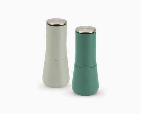 Joseph Joseph Milltop salt and pepper mill set in Editions sage green, sold in Kenya by Homelux Kenya