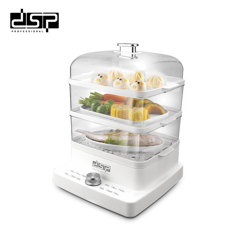DSP 12L Large-Capacity 3-Tier Electric Food Steamer Timer-Controlled for Vegetables, Stews, Seafood & More (1200W)