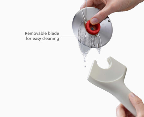Joseph Joseph Ringo pizza cutter in stone and red product information graphic, Homelux Kenya