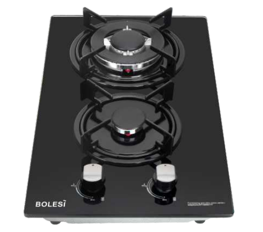 Bolesi H29-203B Built-in Gas Hob 2 Burner Tempered Glass Kenya | 30cm Domino, Battery Pulse Ignition, Enamel Pan Supports, LPG