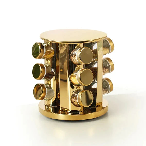 Golden LED Rotating Spice Rack 12 in 1
