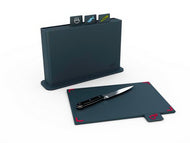 Second view of the colour-coded Joseph Joseph Index Advance 4-piece chopping board set in dark grey