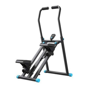 Compact 2448 stair climber stepper with blue grips, LCD display and quarter-fold frame