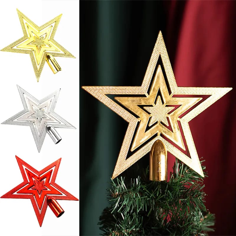 1 pcs Star Tree Topper Christmas Golden Star Tree Topper Glittered Xmas Tree-top Star