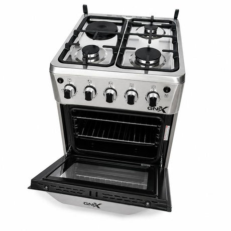 Gnix G500 S01 Standing Gas Cooker 50x50cm Silver Kenya | 3 Gas Burners, Electric Hotplate, Electric Oven with Grill, Auto Ignition